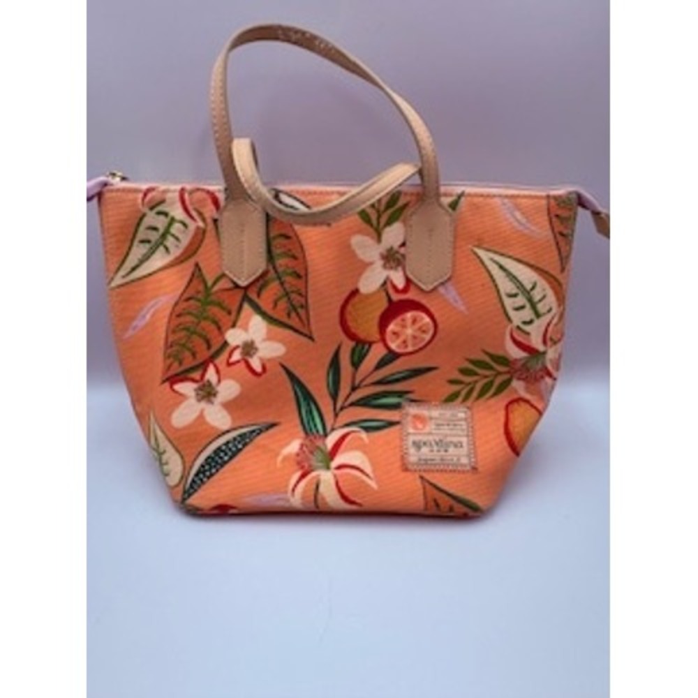Spartina 449 Lunch Tote Cooler Bag Orange Tropical Floral Fruit Print Office